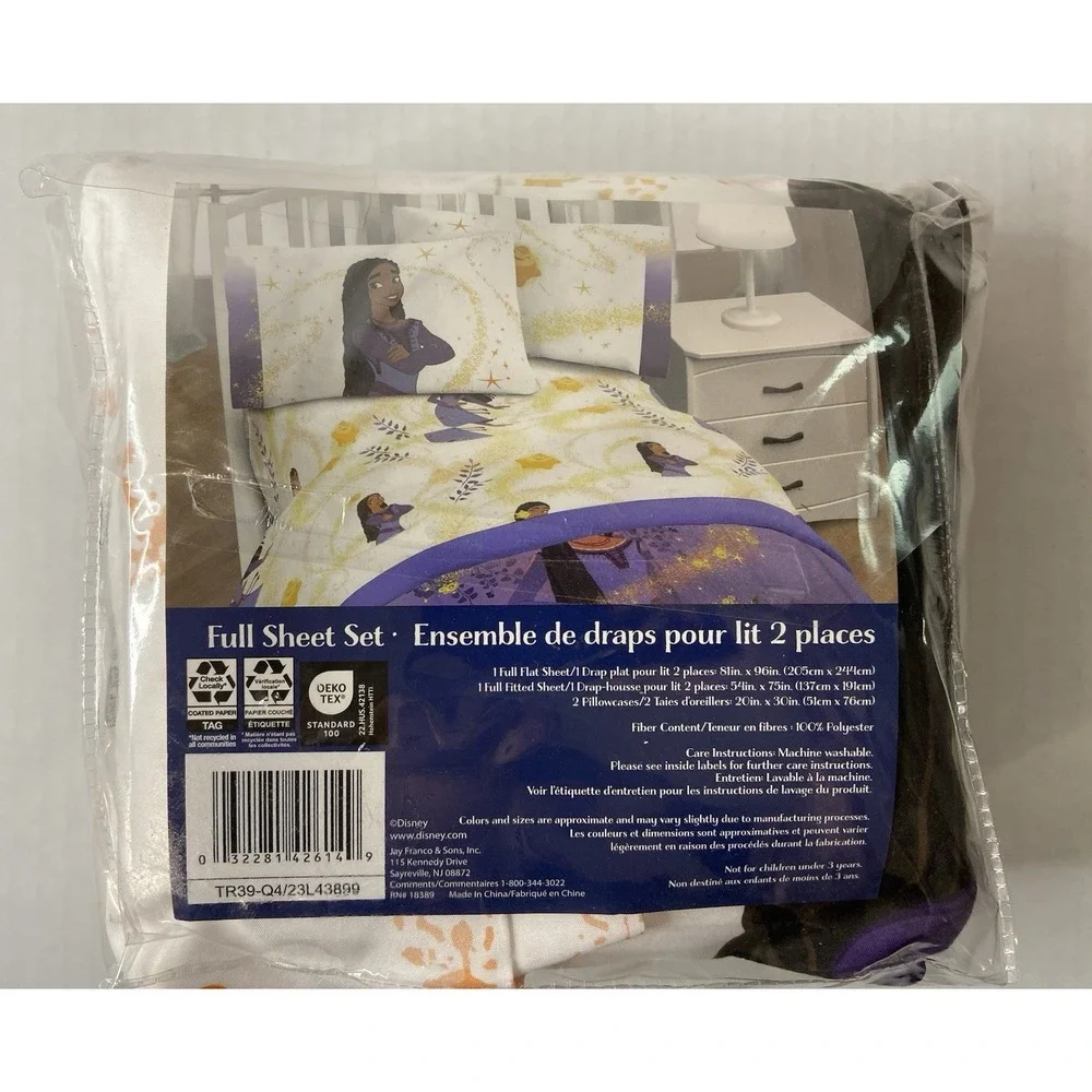 Disney Wish Asha Star Full Sheet‎ Set 4 Piece Super Soft Purple Gold NEW